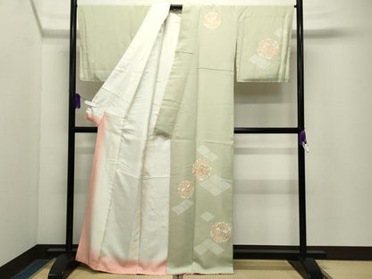 平和屋着物●訪問着　駒刺繍　菱花丸文　金彩　正絹　逸品　CABG4715gh
