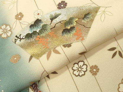 平和屋着物●訪問着　籬地紙花蝶文　暈し染め　金銀彩　正絹　逸品　CABG4719gh