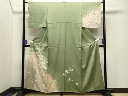 平和屋着物●訪問着　駒刺繍　枝花文　暈し染め　金彩　正絹　逸品　CABG4721gh