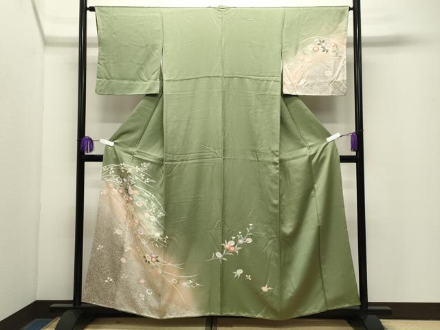 平和屋着物●訪問着　駒刺繍　枝花文　暈し染め　金彩　正絹　逸品　CABG4721gh