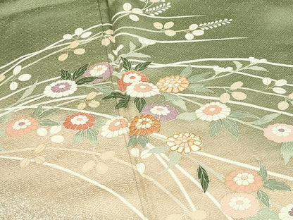 平和屋着物●訪問着　駒刺繍　枝花文　暈し染め　金彩　正絹　逸品　CABG4721gh