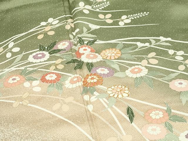 平和屋着物●訪問着　駒刺繍　枝花文　暈し染め　金彩　正絹　逸品　CABG4721gh