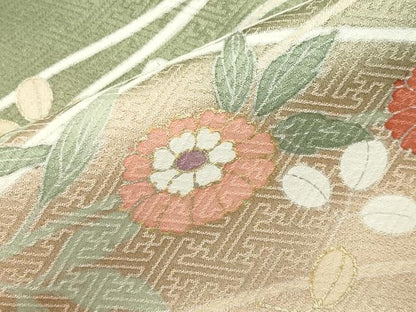 平和屋着物●訪問着　駒刺繍　枝花文　暈し染め　金彩　正絹　逸品　CABG4721gh