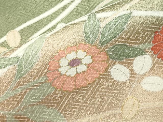 平和屋着物●訪問着　駒刺繍　枝花文　暈し染め　金彩　正絹　逸品　CABG4721gh