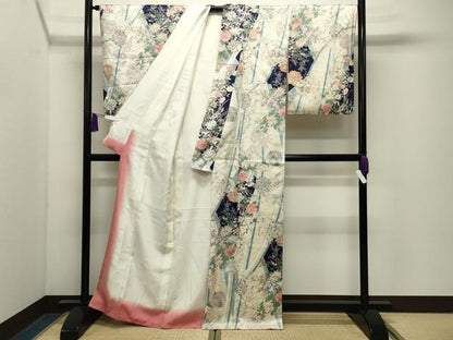 平和屋着物●創業460年・千總　小紋　草花文　銀彩　正絹　逸品　CABG4723gh