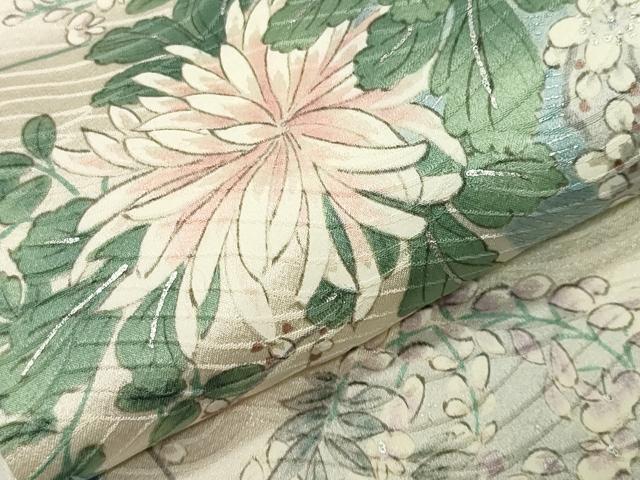 平和屋着物●創業460年・千總　小紋　草花文　銀彩　正絹　逸品　CABG4723gh