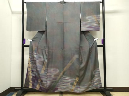平和屋着物●訪問着　お召地　作家物　笹竹梅文　暈し染め　黄金糸　金彩　反端付き　正絹　逸品　CABG4724gh