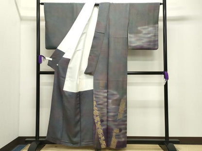 平和屋着物●訪問着　お召地　作家物　笹竹梅文　暈し染め　黄金糸　金彩　反端付き　正絹　逸品　CABG4724gh
