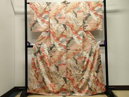 平和屋着物●創業460年・千總　小紋　飛鶴扇面花文　金彩　正絹　逸品　CABG4725gh