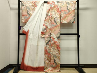 平和屋着物●創業460年・千總　小紋　飛鶴扇面花文　金彩　正絹　逸品　CABG4725gh