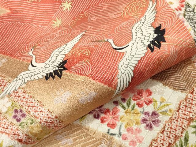 平和屋着物●創業460年・千總　小紋　飛鶴扇面花文　金彩　正絹　逸品　CABG4725gh