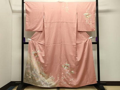 平和屋着物●訪問着　駒刺繍　地紙重ね花文　暈し染め　金銀彩　正絹　逸品　CABG4729gh