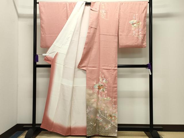 平和屋着物●訪問着　駒刺繍　地紙重ね花文　暈し染め　金銀彩　正絹　逸品　CABG4729gh