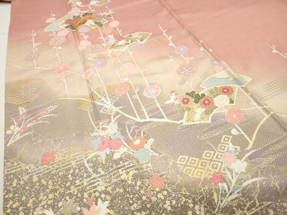 平和屋着物●訪問着　駒刺繍　地紙重ね花文　暈し染め　金銀彩　正絹　逸品　CABG4729gh