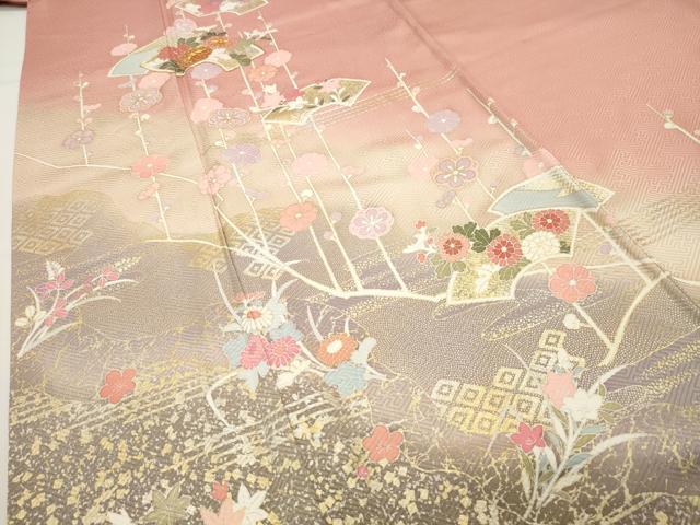 平和屋着物●訪問着　駒刺繍　地紙重ね花文　暈し染め　金銀彩　正絹　逸品　CABG4729gh