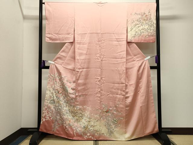 平和屋着物●訪問着　雪輪草花文　暈し染め　金銀彩　正絹　逸品　CABG4730gh