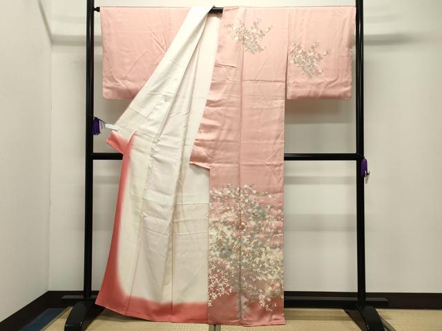 平和屋着物●訪問着　雪輪草花文　暈し染め　金銀彩　正絹　逸品　CABG4730gh