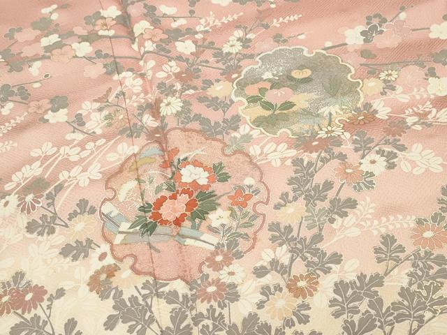 平和屋着物●訪問着　雪輪草花文　暈し染め　金銀彩　正絹　逸品　CABG4730gh