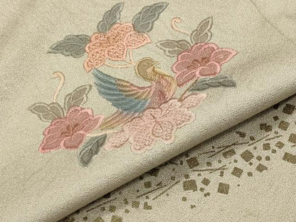 平和屋着物●中国三大刺繍　スワトウ刺繍　訪問着　花鳥文　暈し染め　金彩　正絹　逸品　CABG4734gh