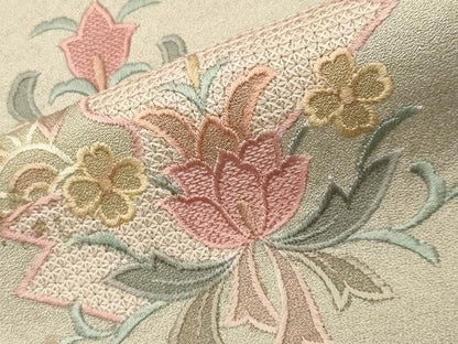 平和屋着物●中国三大刺繍　スワトウ刺繍　訪問着　花鳥文　暈し染め　金彩　正絹　逸品　CABG4734gh