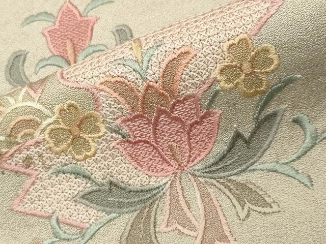 平和屋着物●中国三大刺繍　スワトウ刺繍　訪問着　花鳥文　暈し染め　金彩　正絹　逸品　CABG4734gh
