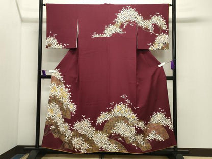 平和屋着物●訪問着　駒刺繍　地紙枝桜文　金彩　正絹　逸品　CABG4735gh