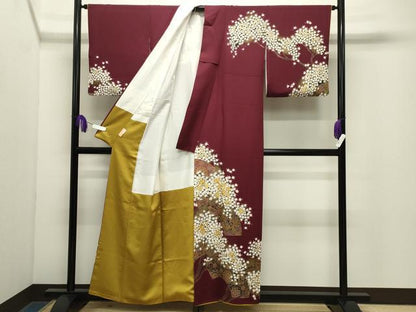平和屋着物●訪問着　駒刺繍　地紙枝桜文　金彩　正絹　逸品　CABG4735gh