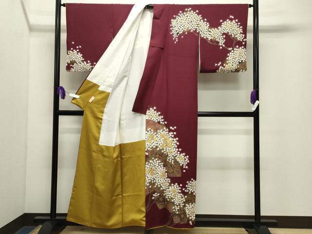 平和屋着物●訪問着　駒刺繍　地紙枝桜文　金彩　正絹　逸品　CABG4735gh