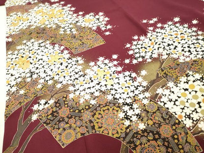 平和屋着物●訪問着　駒刺繍　地紙枝桜文　金彩　正絹　逸品　CABG4735gh