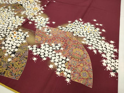 平和屋着物●訪問着　駒刺繍　地紙枝桜文　金彩　正絹　逸品　CABG4735gh