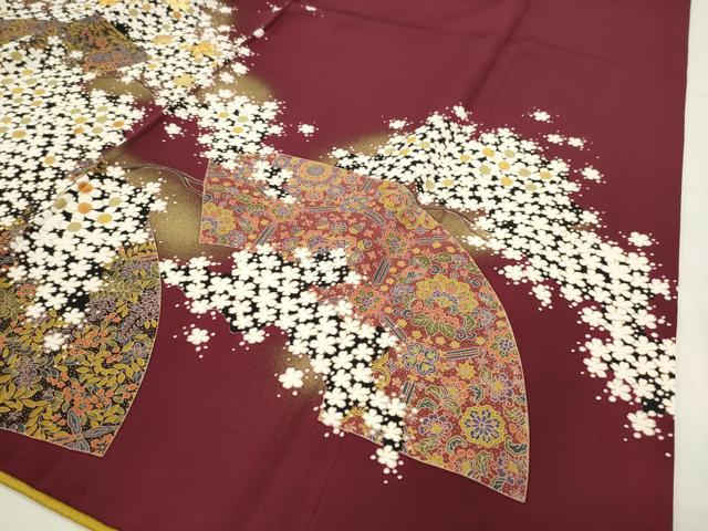 平和屋着物●訪問着　駒刺繍　地紙枝桜文　金彩　正絹　逸品　CABG4735gh