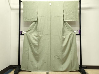 平和屋着物●無地絵羽訪問着　総刺繍　雪芝地紋　若葉色　やまと誂製　正絹　逸品　未使用　CABG4739gh