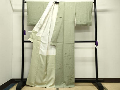 平和屋着物●無地絵羽訪問着　総刺繍　雪芝地紋　若葉色　やまと誂製　正絹　逸品　未使用　CABG4739gh
