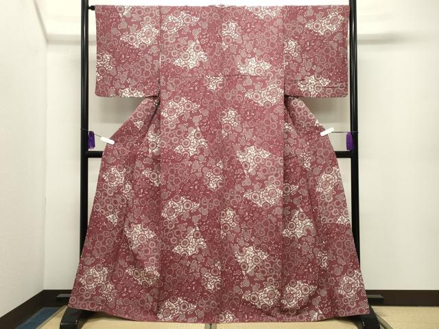 平和屋着物●上質な小紋　型染め　菊唐草文　鬼しぼ縮緬　正絹　逸品　CABG4740gh