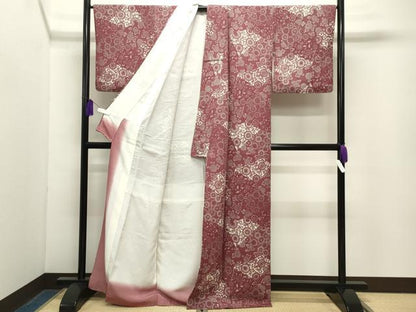 平和屋着物●上質な小紋　型染め　菊唐草文　鬼しぼ縮緬　正絹　逸品　CABG4740gh