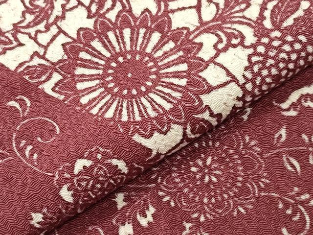 平和屋着物●上質な小紋　型染め　菊唐草文　鬼しぼ縮緬　正絹　逸品　CABG4740gh