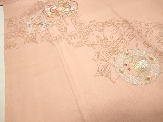 平和屋着物●中国三大刺繍　相良刺繍　訪問着　鳳凰花丸文　金彩　正絹　逸品　未使用　CABG4741gh
