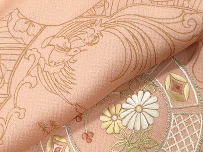 平和屋着物●中国三大刺繍　相良刺繍　訪問着　鳳凰花丸文　金彩　正絹　逸品　未使用　CABG4741gh