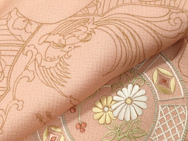 平和屋着物●中国三大刺繍　相良刺繍　訪問着　鳳凰花丸文　金彩　正絹　逸品　未使用　CABG4741gh