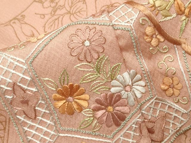 平和屋着物●中国三大刺繍　相良刺繍　訪問着　鳳凰花丸文　金彩　正絹　逸品　未使用　CABG4741gh
