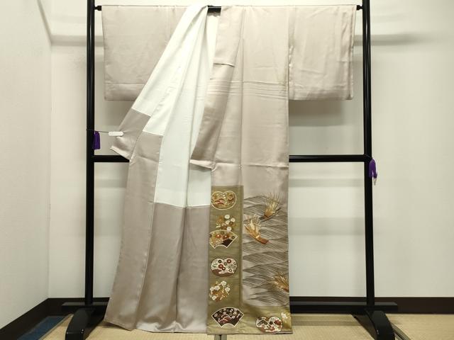 平和屋着物●豪華色留袖　駒刺繍　稲穂　船地紙花文　金彩　正絹　逸品　CABG4743gh