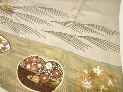 平和屋着物●豪華色留袖　駒刺繍　稲穂　船地紙花文　金彩　正絹　逸品　CABG4743gh