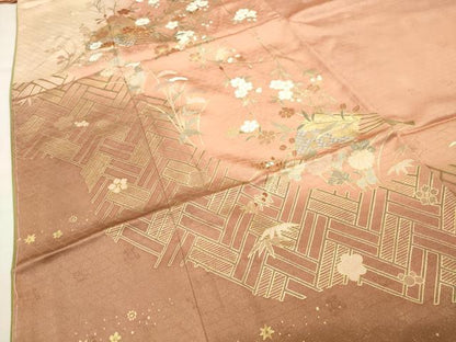 平和屋着物●訪問着　駒刺繍　扇面檜垣花文　暈し染め　金彩　やまと誂製　十二単風　正絹　逸品　未使用　CABG4744gh