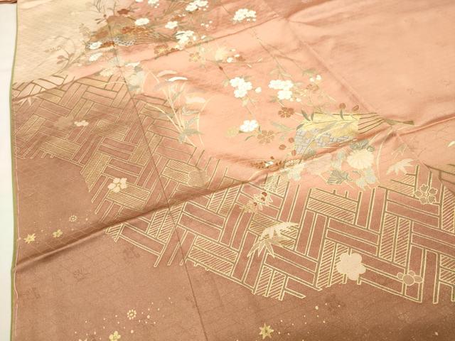 平和屋着物●訪問着　駒刺繍　扇面檜垣花文　暈し染め　金彩　やまと誂製　十二単風　正絹　逸品　未使用　CABG4744gh