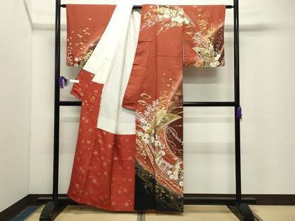 平和屋着物●訪問着　扇面孔雀花文　暈し染め　金彩　正絹　逸品　CABG4748gh