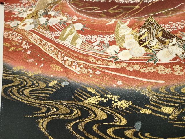 平和屋着物●訪問着　扇面孔雀花文　暈し染め　金彩　正絹　逸品　CABG4748gh