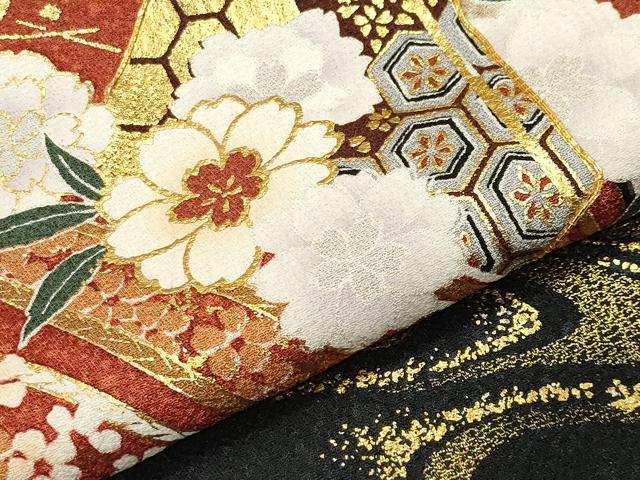 平和屋着物●訪問着　扇面孔雀花文　暈し染め　金彩　正絹　逸品　CABG4748gh