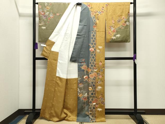 平和屋着物●訪問着　駒刺繍　籠目枝花文　金彩　正絹　逸品　CABG4749gh