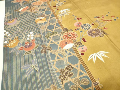 平和屋着物●訪問着　駒刺繍　籠目枝花文　金彩　正絹　逸品　CABG4749gh