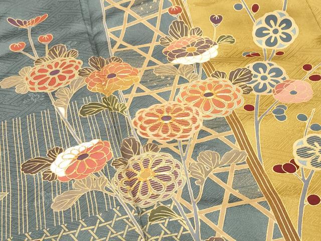 平和屋着物●訪問着　駒刺繍　籠目枝花文　金彩　正絹　逸品　CABG4749gh